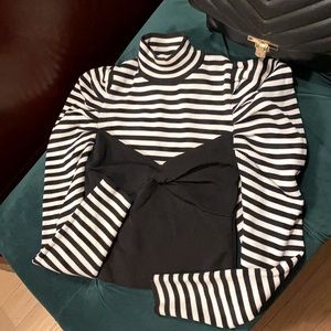 Zara Black & White Striped Knit Long Puffy Sleeve Top Size M 🖤 AUTHENTIC  ✨